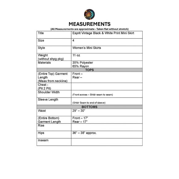 SOLD - Esprit Vintage Black & White Print Mini Skirt - Picture 5 of 5